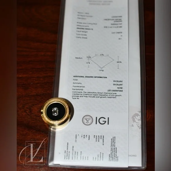 Loose 2.47 CT Lab Grown Emerald Diamond with IGI Report - Picture 6 of 7